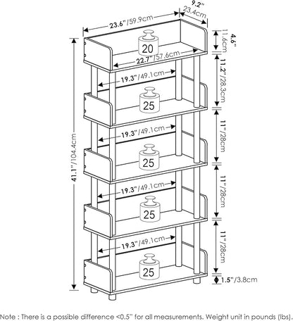 Furinno Turn-N-Tube 5-Tier Toolless Freestanding Multipurposes Display Rack, Walnut