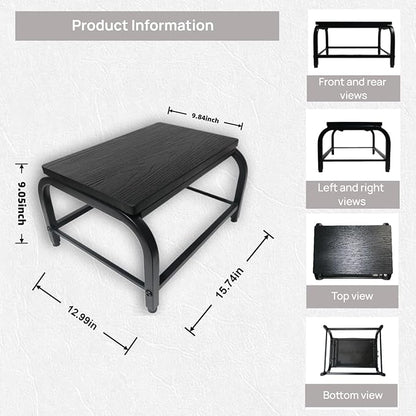 Dual Anti-Slip Solid Wood & Metal - Wooden Small Step Stool for Children/Adults/Elderly, 500 lbs Load Capacity, Safety Step, Ideal for Home/Kitchen/Bedside (Black, One-Step Stool)