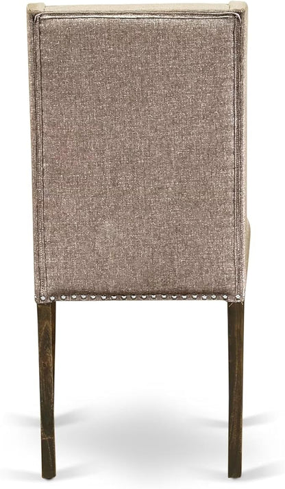 East West Furniture V777FL716-9 9 Piece Dining Table Set Includes a Rectangle Kitchen Table with V-Legs and 8 Dark Khaki Linen Fabric Upholstered Chairs, 40x72 Inch, Multi-Color
