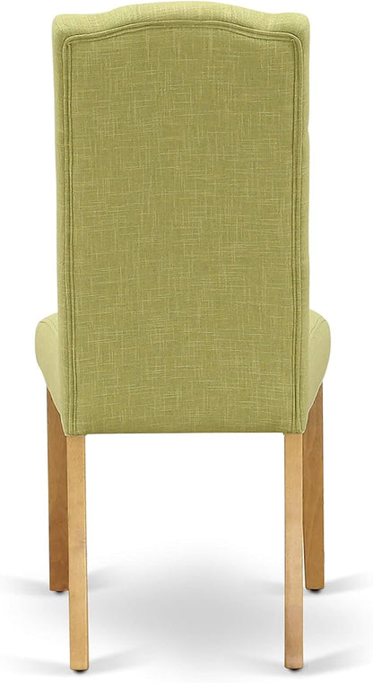 East West Furniture ESCE3-OAK-07 3 Piece Dinette Set for Small Spaces Contains a Round Dining Table with Pedestal and 2 Limelight Linen Fabric Upholstered Chairs, 30x30 Inch, Oak