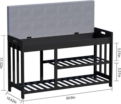 3-Tier Bamboo Shoe Rack Bench, Shoe Storage Organizer Bench, Entryway Benchs, Shoes Rack for Front Door Entrance, Entryway Bathroom Bedroom