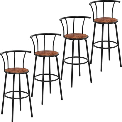 VECELO Bar Stools Set of 4, Swivel Counter Barstools with Backrest, Bar Height Chairs for Dining Room, Kitchen Island, Pub, Easy Assembly, Brown