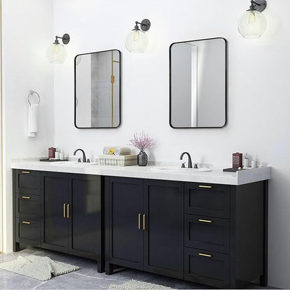 Wall Mount Mirror for Bathroom, Brush Black Metal Framed Rounded Corner Rectangular Vanity Mirror (20" x 30", Black)