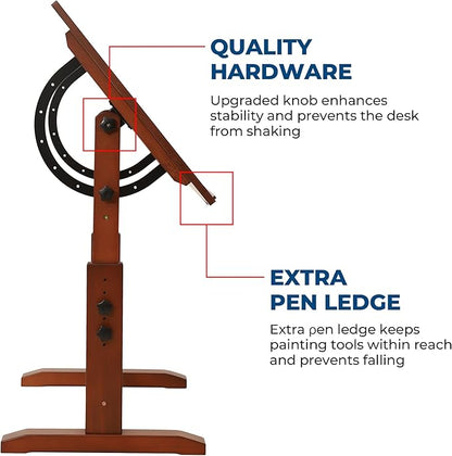 VISWIN Wood Drafting Table for Adults, 24'' x 35" Drawing Table with Adjustable Height & Angle for Art Studio, Solid Pine Wood Artist Desk for Drawing, Drafting, Writing, Reading, Sketching