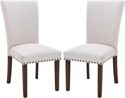 COLAMY Upholstered Dining Chairs Set of 4, Parsons Style Linen Beige Accent Chairs with High Back, for Round Kitchen Table or Small Dining Room – Comfortable & Stylish