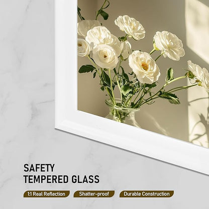 CULER Mirrors,Wood Vanity Wall Rustic Mirror with Wood Frame, Natural Wooden Tempered Glass Mirror for Bathroom Bedroom Living Room Or Entryway
