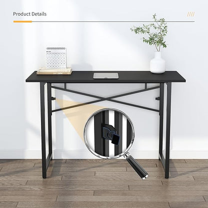 Folding Computer Desk 47 inch Writing Gaming Computer Camping Table, No Assembly Required Home Office Desk, Black