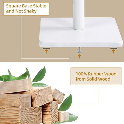 Yawinhe Coat Rack, Sturdy Woode Stand Tree with 8 Hooks, 3 Adjustable Height for Bedroom, Hallway, Entrance, Office, 11.8 x 70.8 inches, White, 1-Pack, Square Base