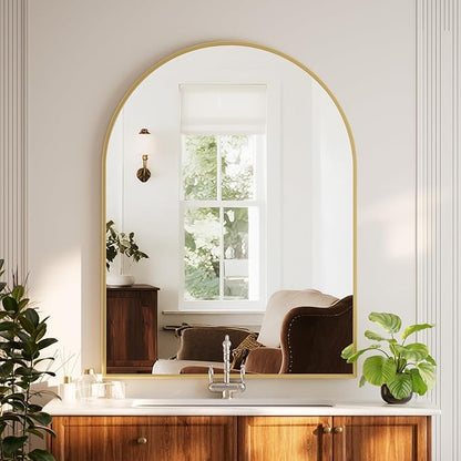 HARRITPURE 32"x42" Arched Bathroom Mirror - Gold Wall Mounted Vanity Mirror Aluminum Alloy Frame Large Arch Wall Mirror for Living Room, Bedroom and Entryway