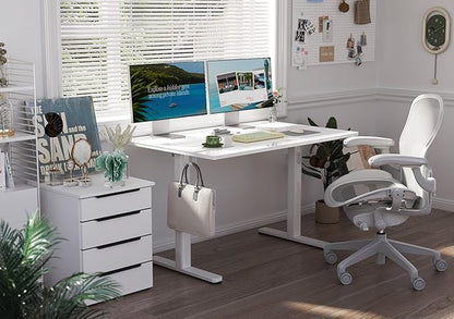 Claiks Small Glass Standing Desk, 35x20 Inch Electric Standing Desk Adjustable Height Quick Install for Computer Workstations, Super White