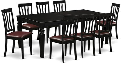 East West Furniture LGAN9-BLK-LC 9 Piece Dining Table Set Includes a Rectangle Dinner Table with Butterfly Leaf and 8 Faux Leather Dining Room Chairs, 42x84 Inch, Black