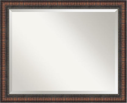 Amanti Art Brown Bathroom Mirror for Over Sink, 26x32 Caleb Brown Rectangle Vanity Mirror, Large Rustic Farmhouse Frame, Hangs Horizonally and Vertically, Bathroom Wall Decor, Beveled Edge