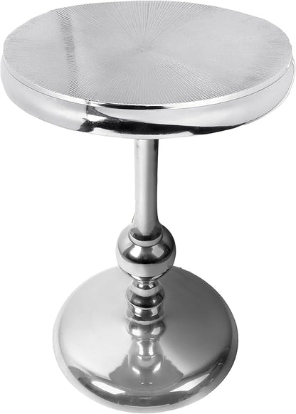 CLEENTABLE Pedestal Round Side Table- Lightweight Metal Table for Farmhouse,Indoor/Outdoor Nightstand for Living Room, Bedroom, Corners, Office - Modern Design, Easy Assembly 21" (Silver)