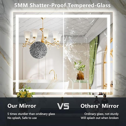 48x40 Inch LED Bathroom Mirror with Lights Front and Backlit Lighted Vanity Mirror for Bathroom Wall with 3 Colors Dimmable Anti-Fog Memory Tempered Glass Horizontal/Vertical