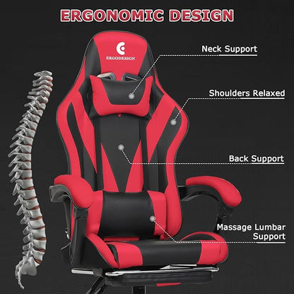 Gaming Chair with Linkage Armrest & Footrest, High Back Video Gaming Chair, Black/Red