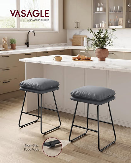 VASAGLE Bar Stools Set of 2, Counter Height Bar Stools, Leather Counter Stools Barstools with Soft Cushion and Metal Sled Legs, 25.6 Inches Bar Height Bar Chairs for Kitchen Island, Slate Gray