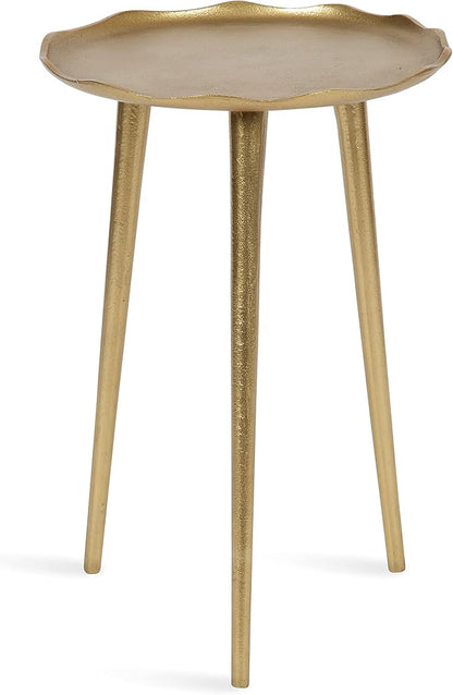 Kate and Laurel Alessia Modern Round Metal Side Table; 15 x 15 x 22; Gold; Decorative Glam Cast Aluminum End Table with Deckled Edge for Bedroom Nightstand or Living Room Accent