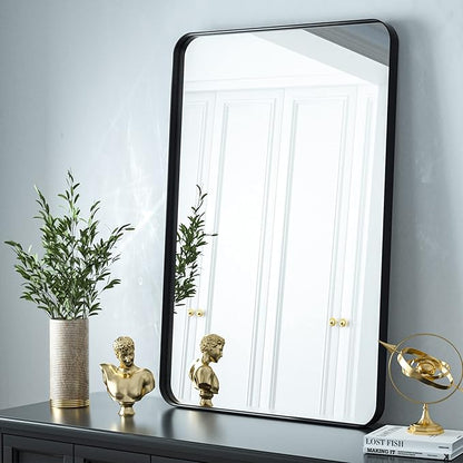 Bathroom Mirror 30x40 inch, Black Gorgeous Deep Frame Wall Mirror, Modern Round Corner Bathroom Vanity Mirror for Bedroom, Living Room, Hanging or Leaning Horizontal or Vertical, Black
