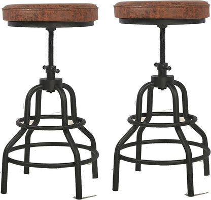 LOKKHAN Industrial Bar Stools-Swivel Leather Metal Bar Stool-20-27 Inch Tall Counter Height-Adjustable Kitchen Stool Dining Chair Cafe Stools (Set of 2)