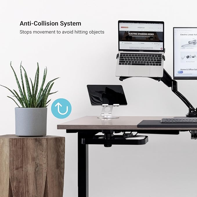 Progressive Desk Stand Up Adjustable Height Electric Standing Desk - 72" x 30" Dual Motor Table for Computer Home Office Workstation - Black Frame, Roasted Walnut Top
