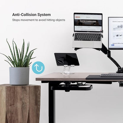 Progressive Desk Stand Up Adjustable Height Electric Standing Desk - 72" x 30" Dual Motor Table for Computer Home Office Workstation - Black Frame, Roasted Walnut Top