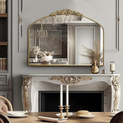 Vintage Gold Arched Mirror 40"X30",Antique Baroque Mantel Mirror with Ornate Metal Frame for Entryway/Fireplace/Living Room/Hallway/Bathroom/Bedroom