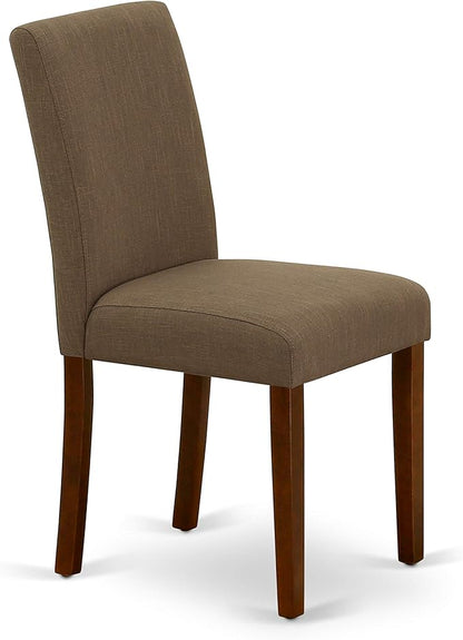 East West Furniture DUAB5-MAH-18 5 Piece Dining Set Includes a Rectangle Dining Room Table and 4 Coffee Linen Fabric Upholstered Chairs, 36x60 Inch, Mahogany