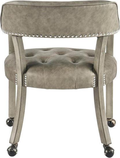 LEEMTORIG Large Dining Chairs with Casters and Arms, Rolling Dining Chairs with Wheels, Solid Wood Boss Caption's Chairs Office Desk Chairs, 26" D x25.2 W x 31.5" H, Soft Light Grey PU SY-1318-UA