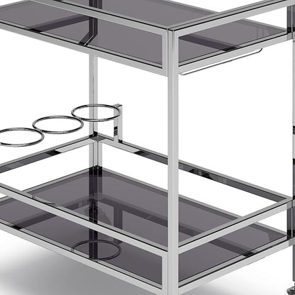SIMPLIHOME Watts Modern 26 inch Wide Bar Cart in Chrome for the Living room, dining room and kitchen