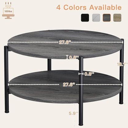 Coffee Table, 2 Tier Coffee Tables for Living Room, Round Coffee Table with Storage, Floor Table for Bedroom, Home Office, Rustic Brown (27.6" D x 18.1" H)