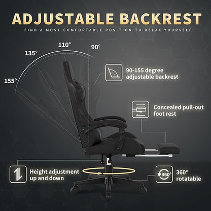Gaming Chair, 400 lbs Adult Chair, High Back Computer Chair with Footrest and Linked Armrests, Office Video Game Chair with Lumbar Support (Black)