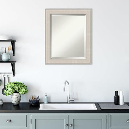 Amanti Art White Bathroom Mirror for Over Sink, 25x21 Cottage White Silver Rectangle Vanity Mirror, Small Coastal Wood Frame, Hangs Horizonally and Vertically, Bathroom Wall Decor, Beveled Edge