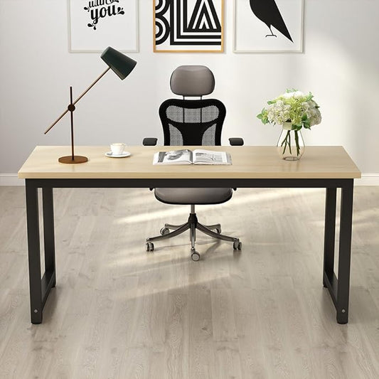 Tribesigns Computer Desk, Large Office Desk Computer Table Study Writing Desk for Home Office, Walnut + Black Leg, 63 X 23.6 inch
