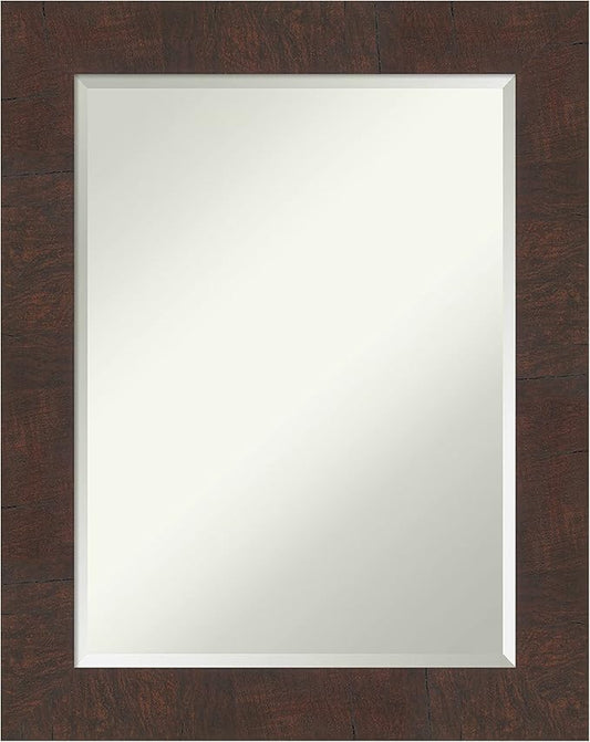 Amanti Art Brown Bathroom Mirror for Over Sink, 29x23 Wildwood Brown Rectangle Vanity Mirror, Medium Rustic Farmhouse Frame, Hangs Horizonally and Vertically, Bathroom Wall Decor, Beveled Edge