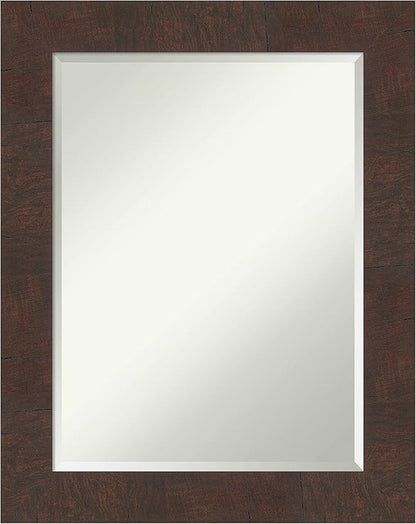 Amanti Art Brown Wall Mirror 29x23 Wildwood Brown Rectangle Bathroom Mirror for Wall Decor Living Room, Medium Rustic Farmhouse Frame, Hangs Horizonally and Vertically, Bathroom Decor, Beveled Edge