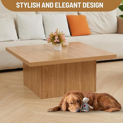Square Cocktail Living Room Coffee Table Engineered Eco-Friendly Wood Look Laminate Veneer Rustic Farmhouse