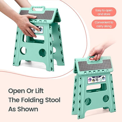 Delxo Folding Step Stool 13 Inch Non-Slip Foldable Stools Up to 300 LBS Kitchen Collapsible Fold Up Stepping Stool with Dotted 1 Pack Green