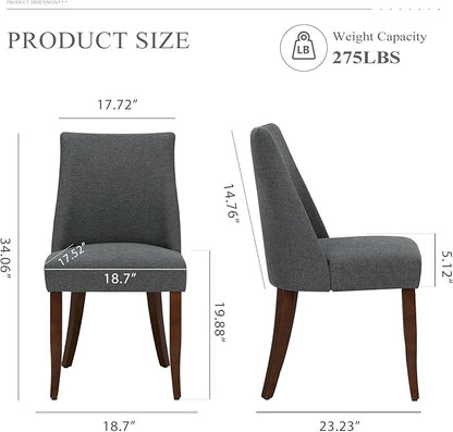 COLAMY Upholstered Dining Chairs Set of 2, Mid Century Modern Kitchen Chairs with Back, Farmhouse Fabric Side Dining Room Chairs with Wood Legs for Dining Room Restaurant, Dark Grey