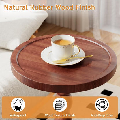 Solid Wood Drink Table, Rubber Wood‌ Small Round Side Table for Small Spaces, Martini Tables, Pedestal End Tables for Living Room, Bedroom, Corners, and Office (Light Walnut, 11.81inch)