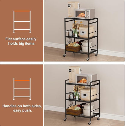 3-Tier Kitchen Cart with Adjustable Shelves - Microwave Storage Cart & Utility Rolling Organizer, Industrial Wheels for Small Spaces, 15.7"x23.6"x33.7" Black Panel and Black Frame
