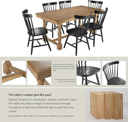 Bush Furniture Rectangular Dining Table Set for 6, with 67 inch Squire Trestle, High Back Spindle Dining Chairs, Farmhouse Transitional, Sterling Collection, Light Brown and Black