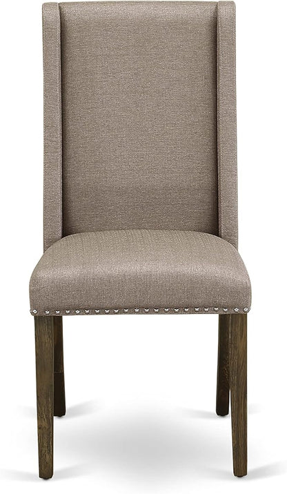 East West Furniture X797FL716-9 9 Piece Dining Set Includes a Rectangle Dining Room Table with X-Legs and 8 Dark Khaki Linen Fabric Upholstered Parson Chairs, 40x72 Inch, Multi-Color