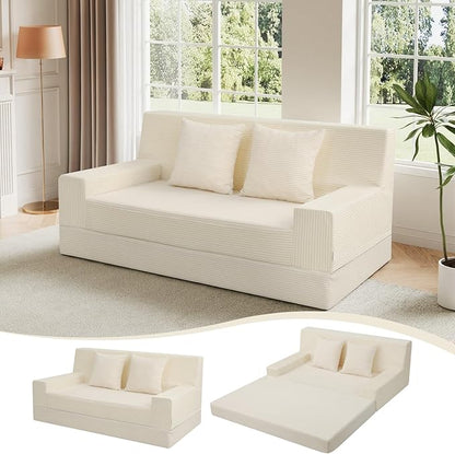 MeMoreCool Boneless Folding Sofa Bed Queen, Corduroy Convertible Sleeper Chair, Foldable Foam Mattress Chair, Comfy Fold‑Out Futon Couch Bed, Large Floor Sofa Couch for Living Room Guest