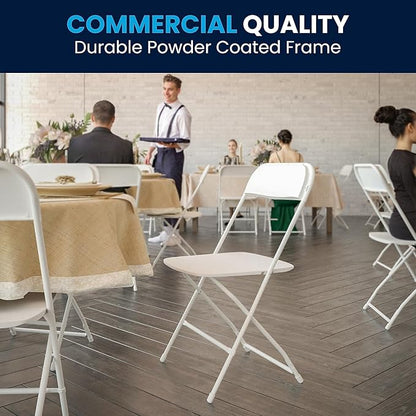 Flash Furniture Hercules Series Plastic Folding Chairs for Parties and Weddings, Stackable Commercial Event Seats with 650-lb. Static Weight Capacity, Set of 6, White