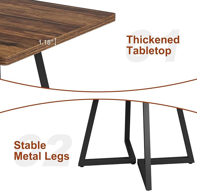 Square Dining Table for 4, 31.5-Inch Farmhouse Dinner Table Wooden Kitchen Tables with Metal Base for Dining Room, Kitchen, Living Room, Brown
