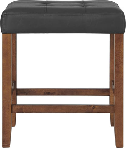 Alaterre Furniture Madison 25-Inch Bar Stool with Faux Leather Seat - Counter Height Stool for Kitchen Island or Bar - Backless Barstools (Walnut/Black)