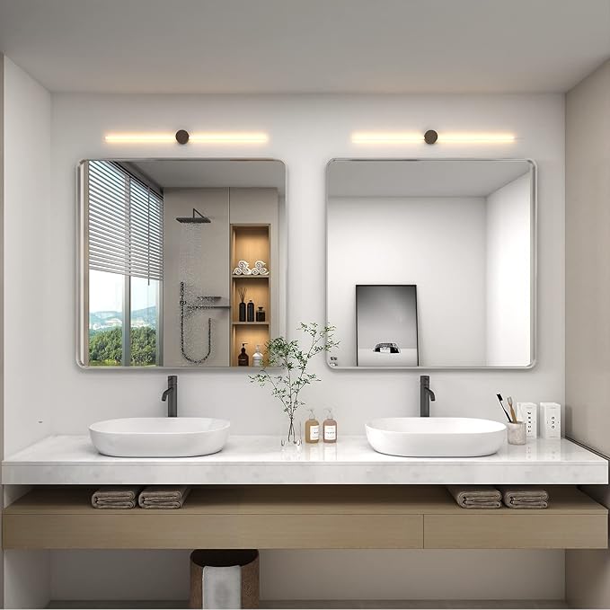 36x36 Silver Square Bathroom Mirror for Wall, Brushed Metal Framed Bathroom Vanity Mirror, Rounded Rectangle Silver Mirror, Shatterproof, Anti-Rust (Horizontal/Vertical)