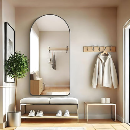 FORBATH Large Arched Wall Mirror 60x30 Inch, Black Arched Full Length Mirror with Aluminum Frame for Bedroom, Fireplace,Entryway,Living Room,Home Decor,Hanging or Leaning Against Wall
