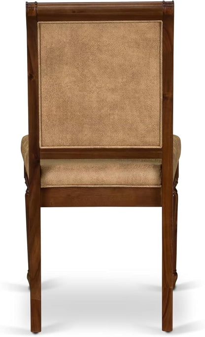 LECY9-AWA-28 9-Piece Dining Room Set Consists of a Dining Table and 8 Beige Polyester Fabric Kitchen Chairs with High Back - Antique Walnut Finish