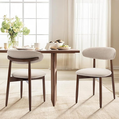 COLAMY Wooden Dining Chairs Set of 6, Modern Upholstered Fabric Dining Room Chair, Farmhouse Kitchen Side Chairs with Foot Pegs, Beige